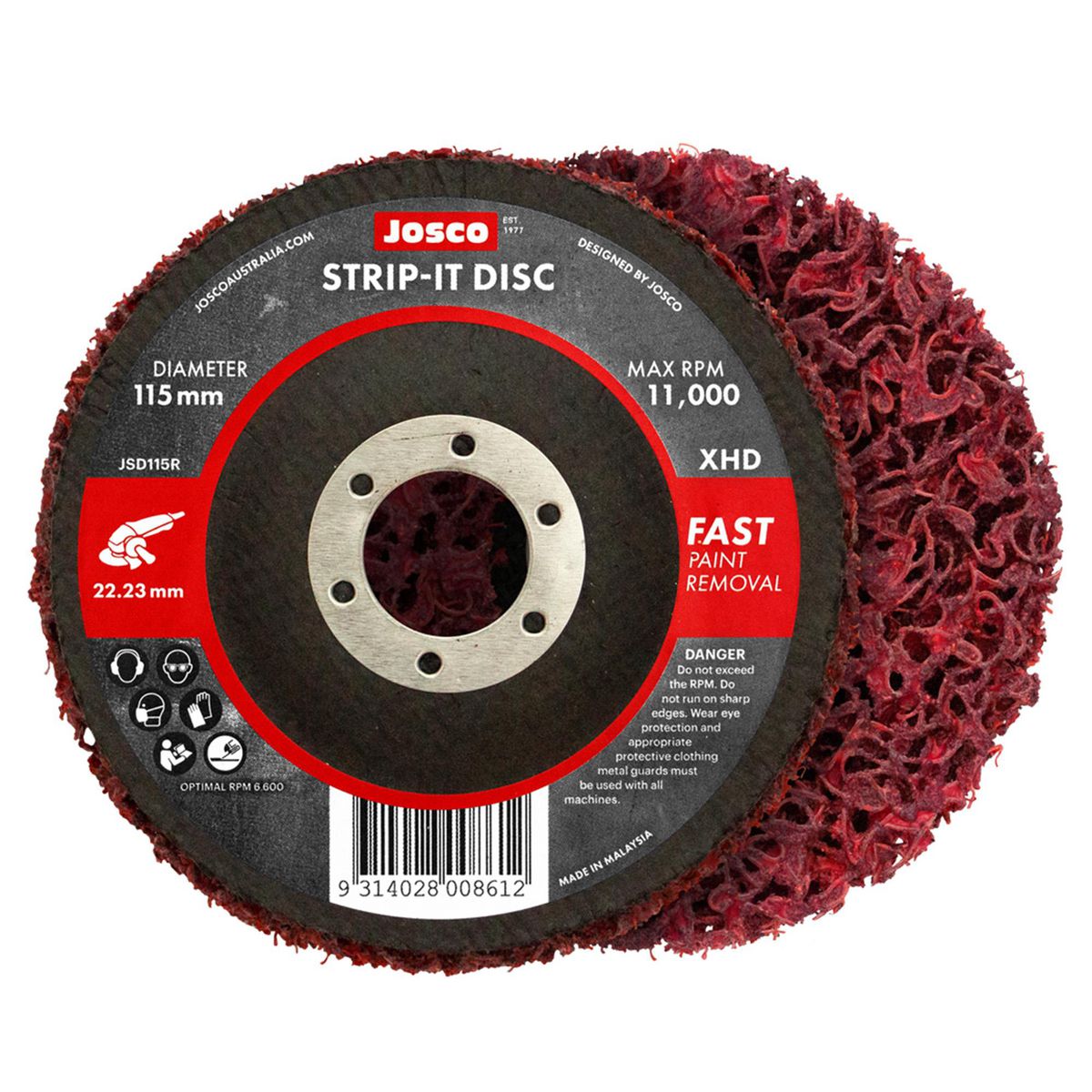 Josco Strip It Disc 115mm Red 22mm Bore Fibreglass Back JSD115R