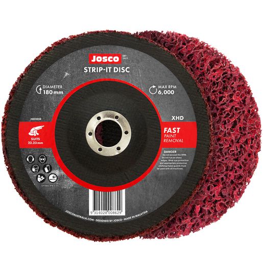 Josco Strip It Disc 180mm Red 22mm Bore Fibreglass Back JSD180R