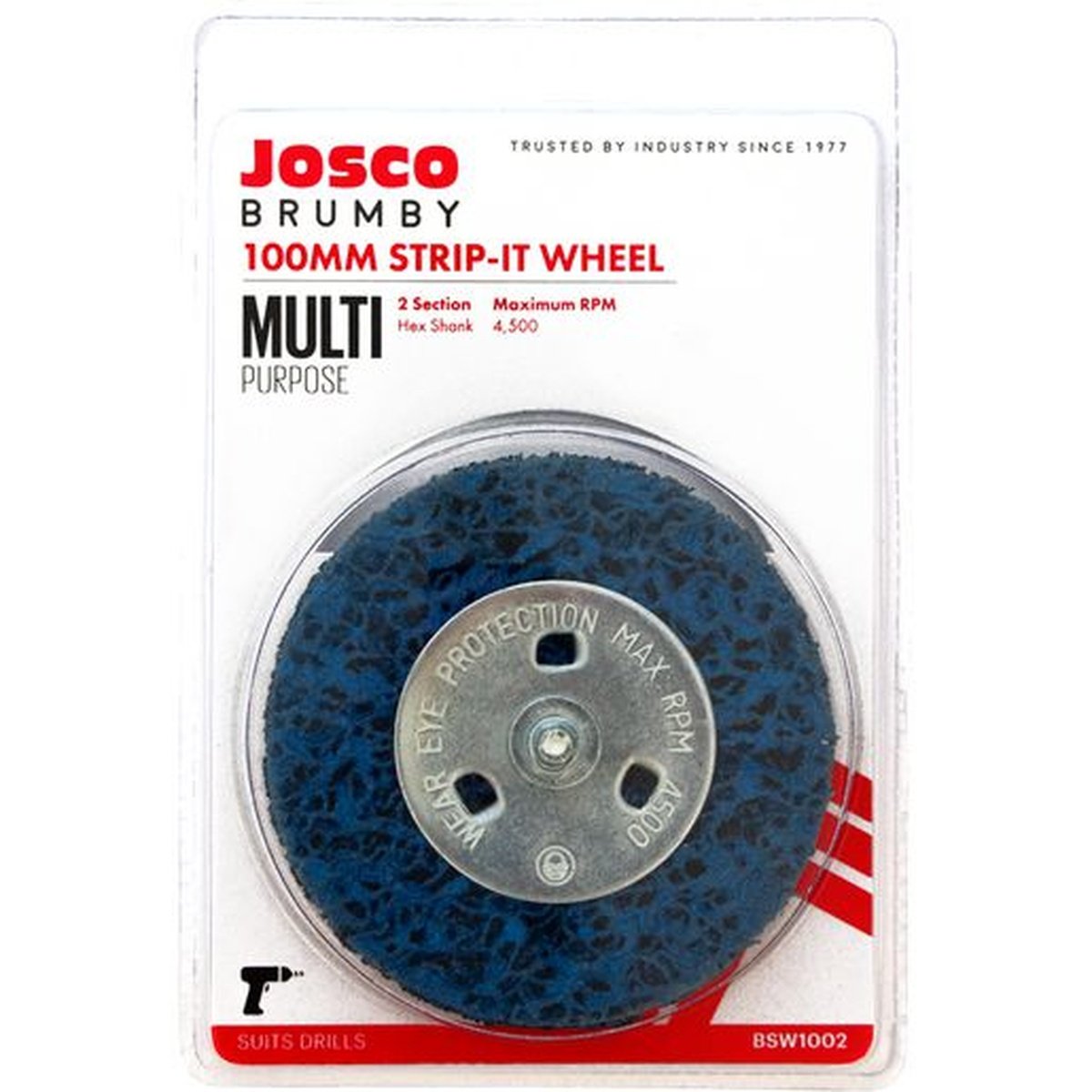 Josco 100mm Spindle-Mounted Strip-It Wheel 2 Section BSW1002