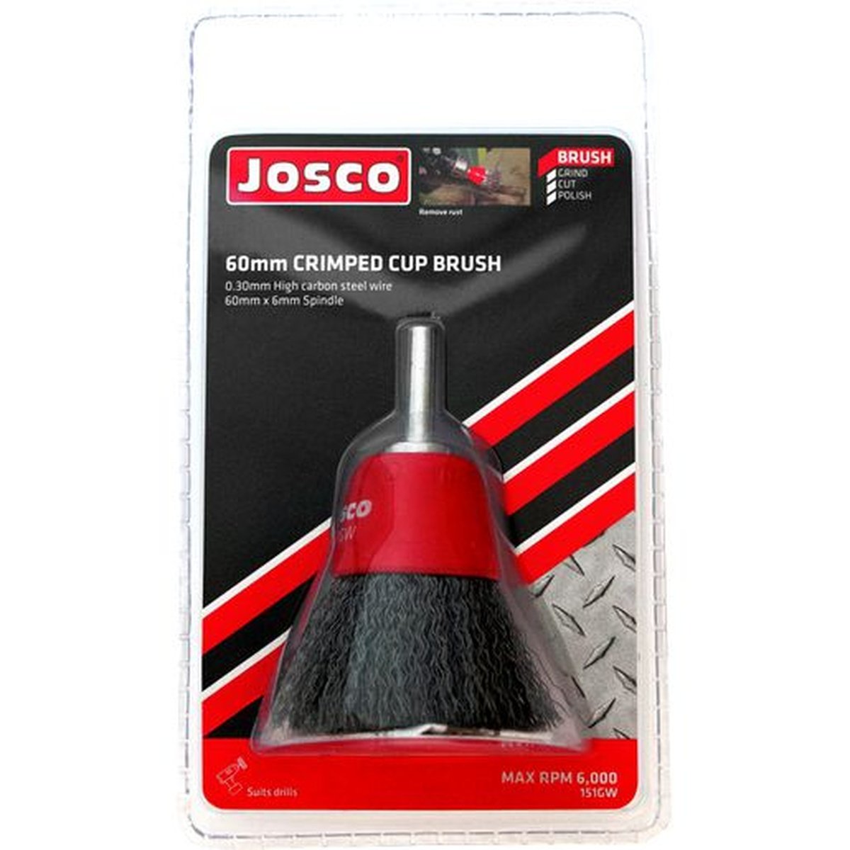 Josco 60mm Heavy Duty Spindle-Mounted Crimped Cup Brush 151GW