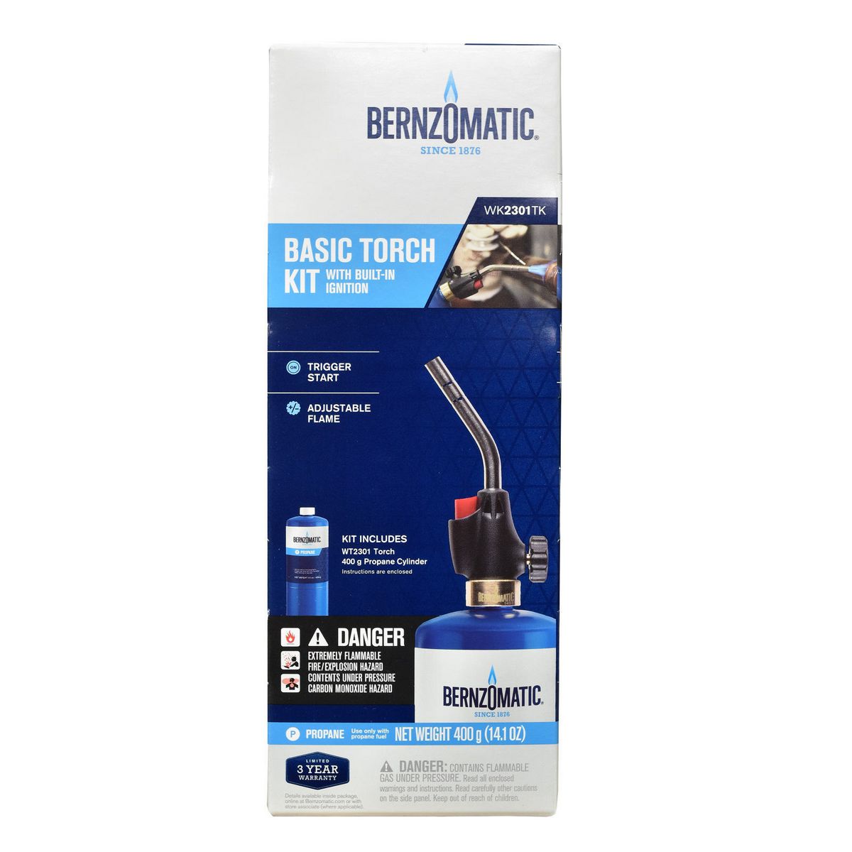 Bernzomatic Webbed Flame Trigger Start Torch and Propane Kit WK2301TK