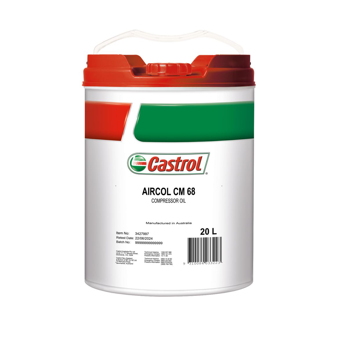 Castrol Aircol Air Compressor Oil CM68 20L 3427997