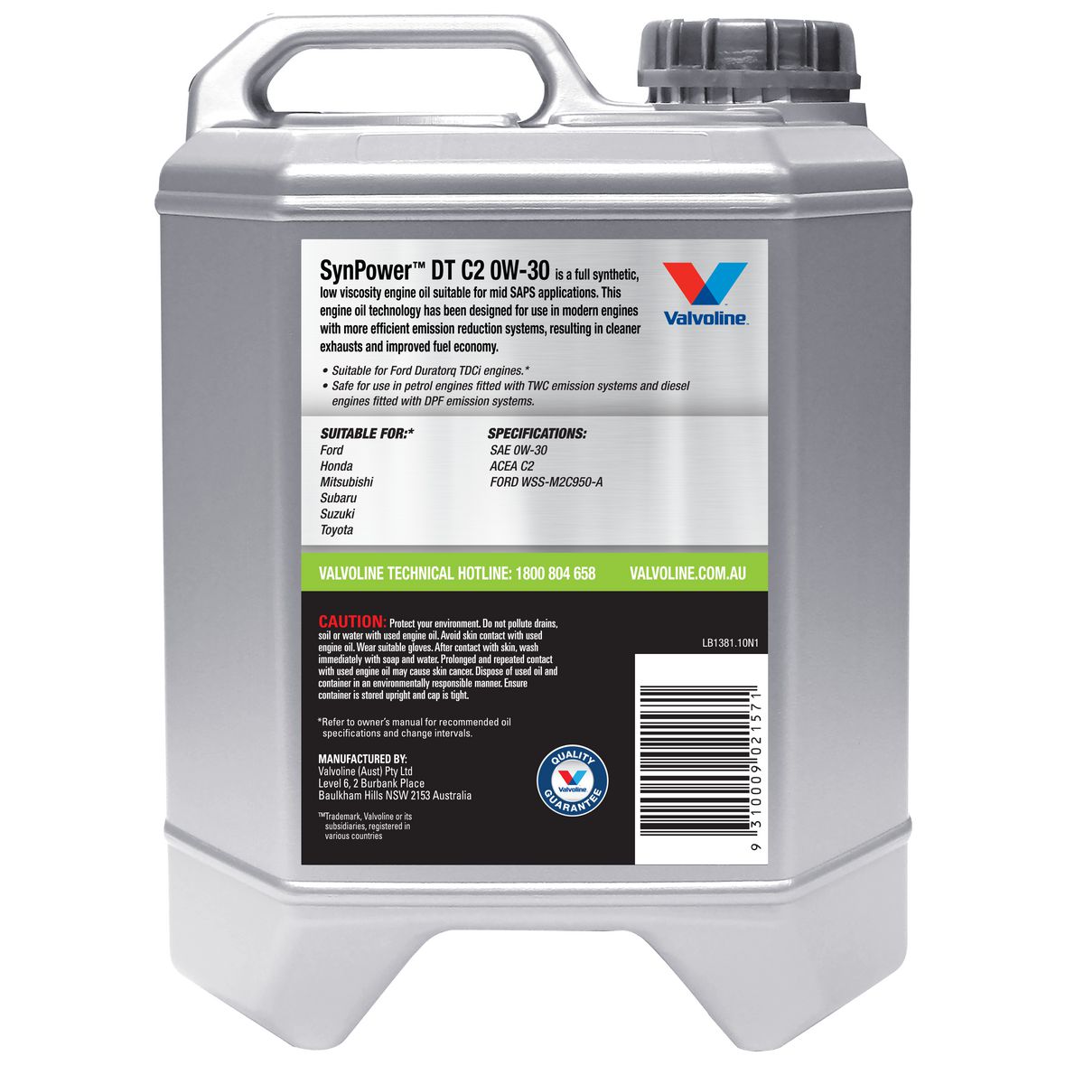 Valvoline Full Synthetic SynPower DT C2 Engine Oil 0W-30 10L 1381.1