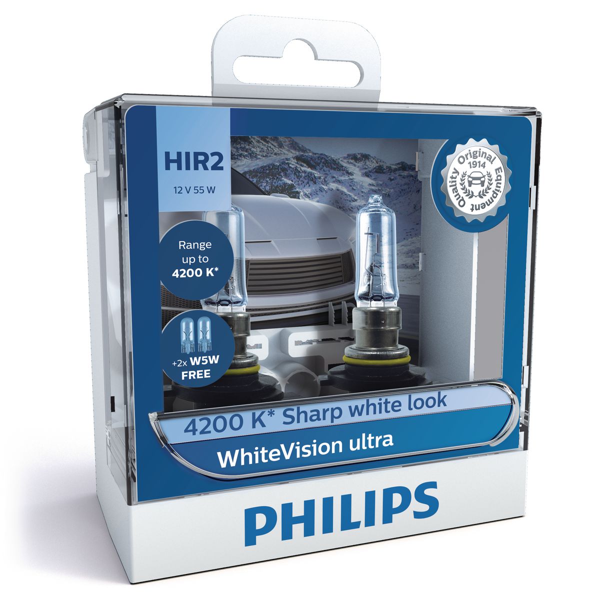 Philips 9012WVUSM - White Vision HIR2 Globe 12V 55W 4200K (2Pk)