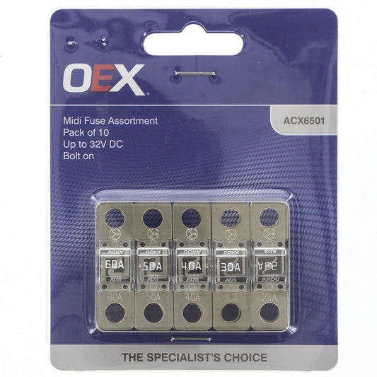 OEX Midi Fuse, Assorted, Bolt On - Pack Of 10 ACX6501