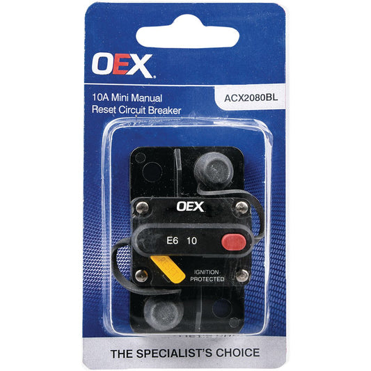 OEX 10A Mini Manual Reset Circuit Breaker, Type 3, Switchable - Single Pack ACX2080BL