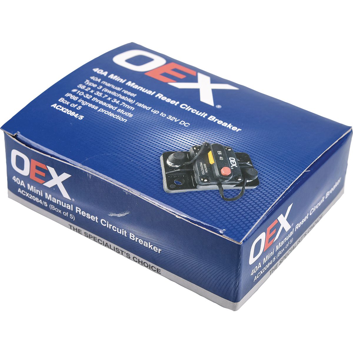 OEX 40A Mini Manual Reset Circuit Breaker, Type 3, Switchable - Box Of 5 ACX2084/5