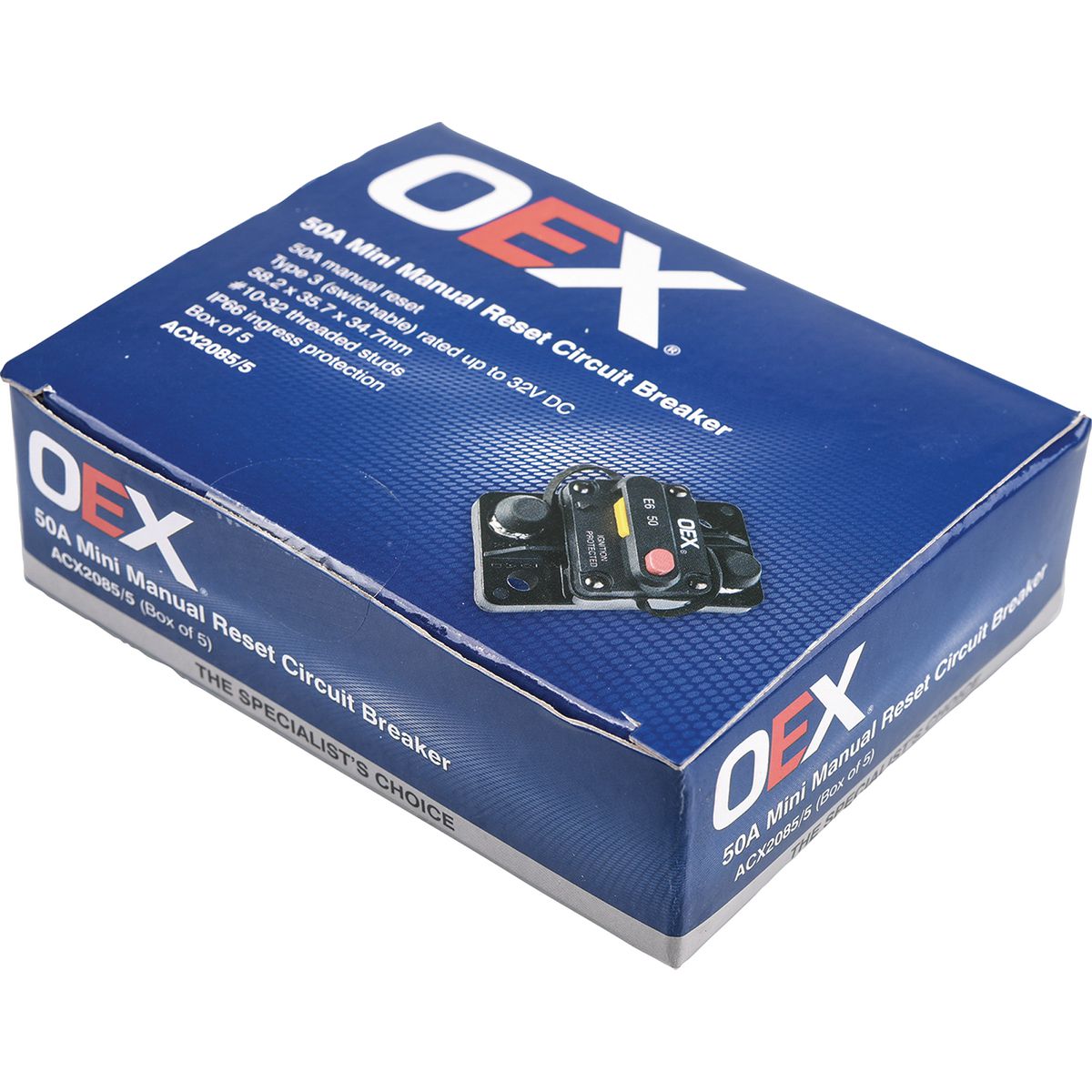 OEX 50A Mini Manual Reset Circuit Breaker, Type 3, Switchable - Box Of 5 ACX2085/5