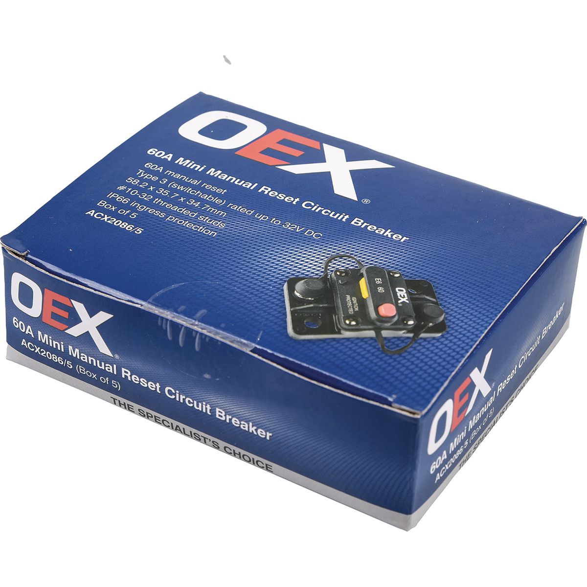 OEX 60A Mini Manual Reset Circuit Breaker, Type 3, Switchable - Box Of 5 ACX2086/5