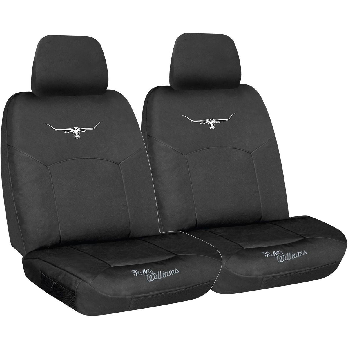 R.M. Williams Front Car Seat Covers Canvas Black - Pair CVRMWBXBLK30