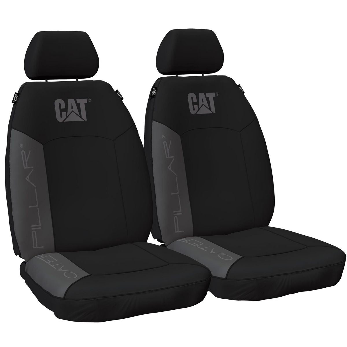 Caterpillar Front Car Seat Covers Canvas Black/Grey - Pair PCCATBXGRY30