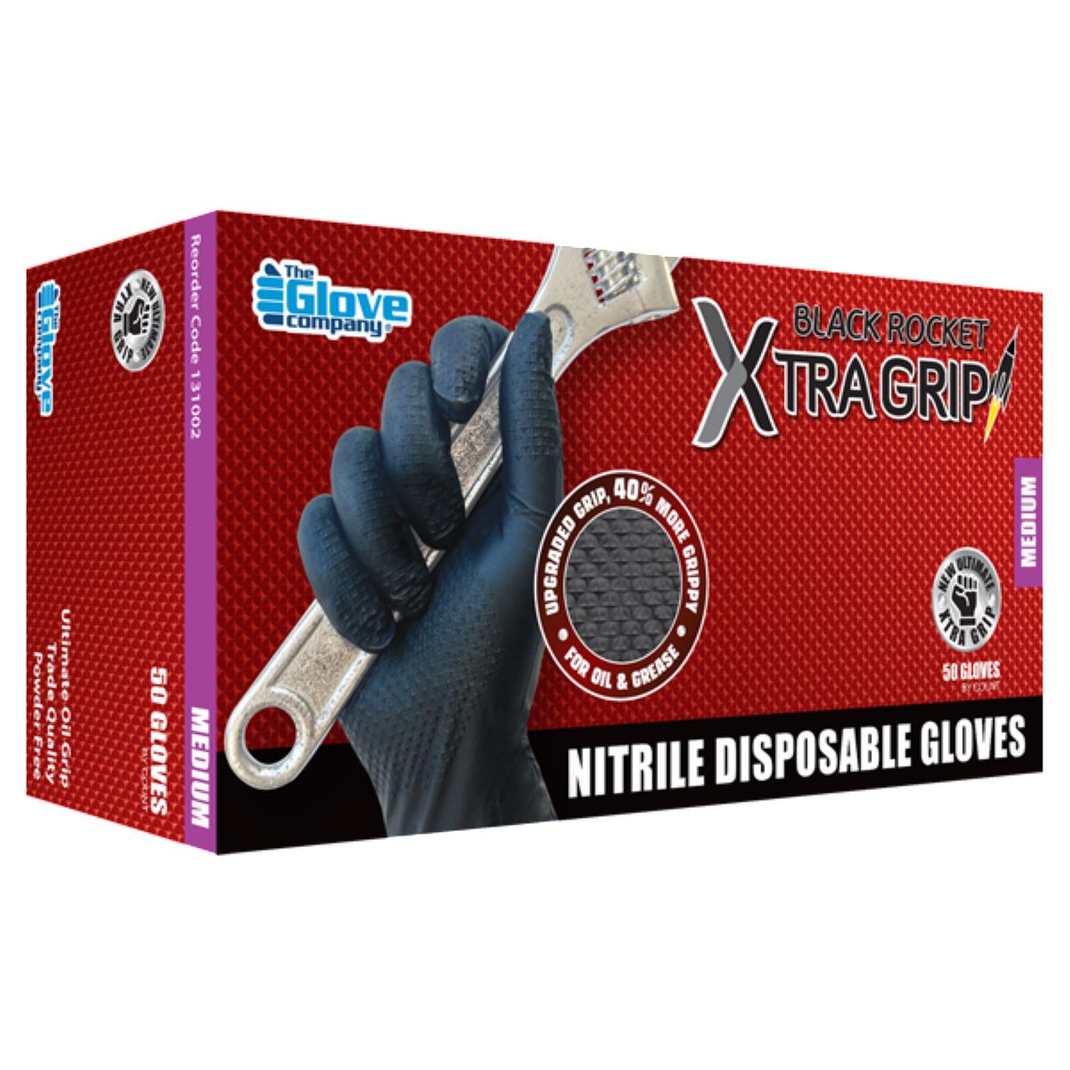 The Glove Company TGC Black Xtra Grip Nitrile Disposable Gloves Medium 50 Pack 131002