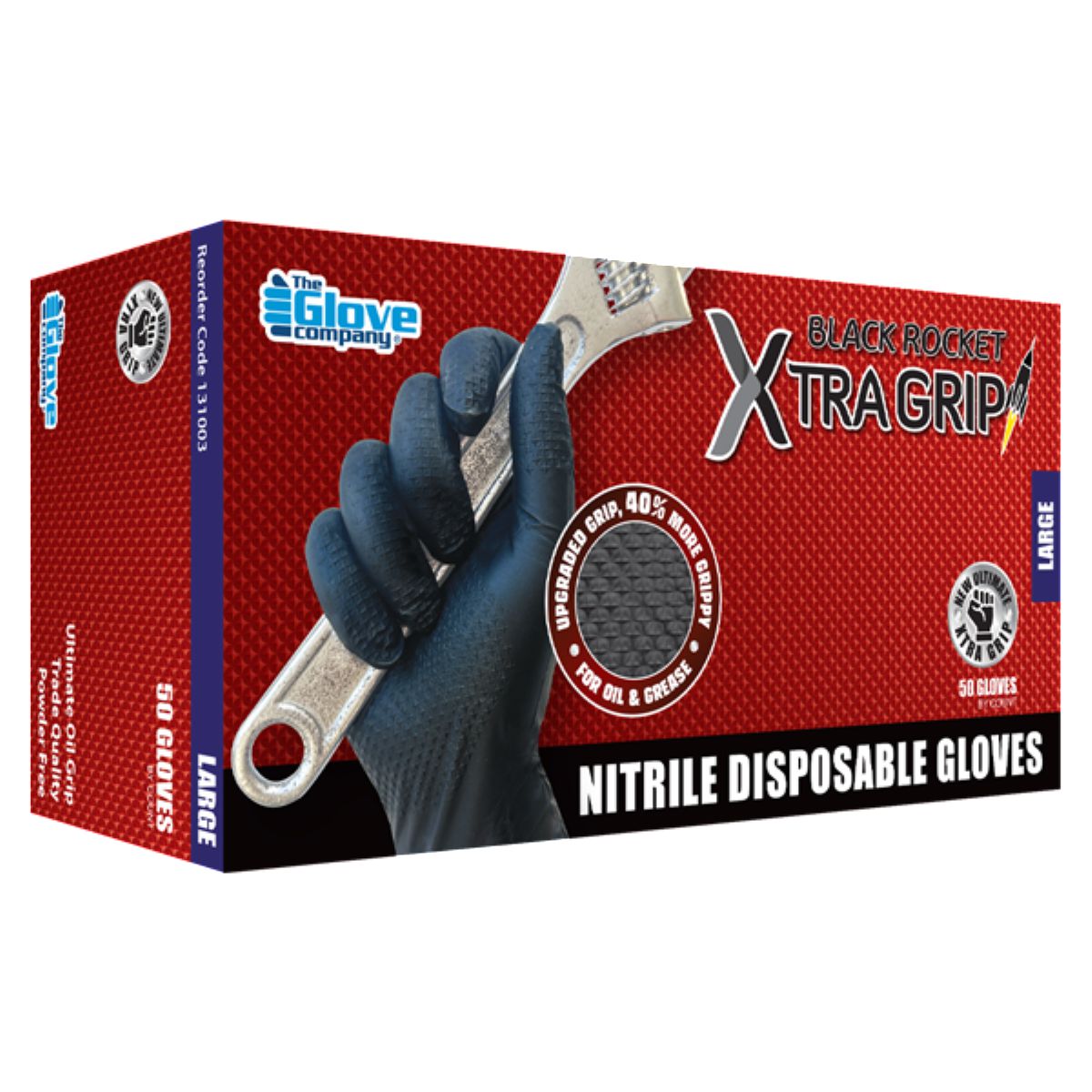 The Glove Company TGC Black Xtra Grip Nitrile Disposable Gloves Large 50 Pack 131003