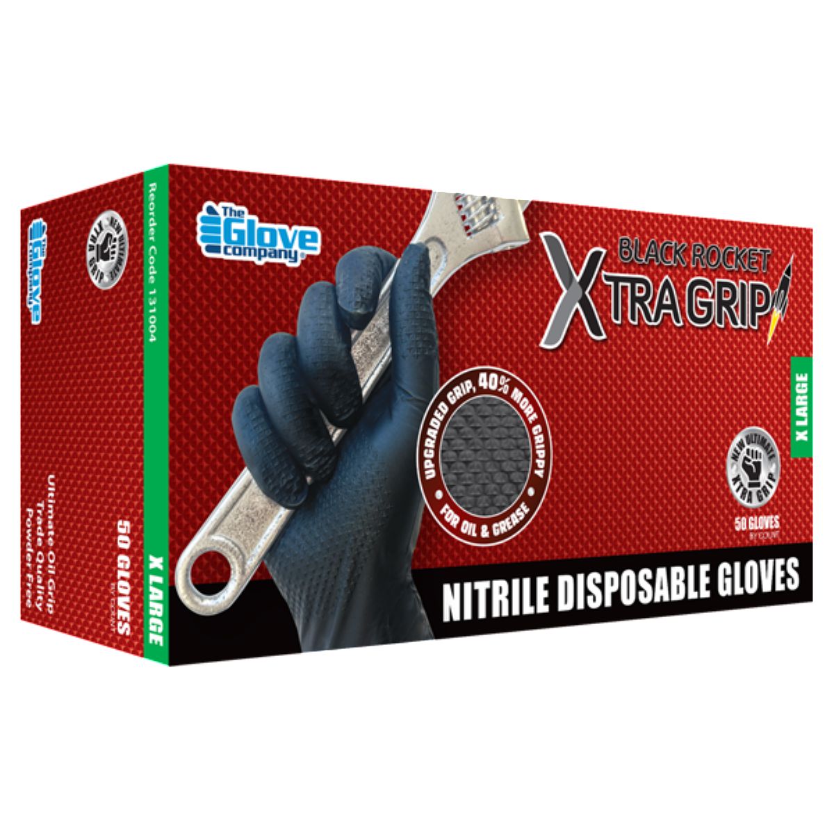 The Glove Company TGC Black Xtra Grip Nitrile Disposable Gloves XL 50 Pack 131004