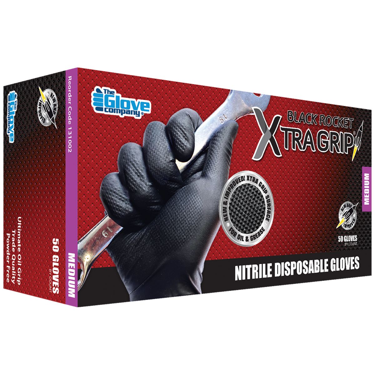 The Glove Company TGC Black Xtra Grip Nitrile Disposable Gloves XXL 50 Pack 131005