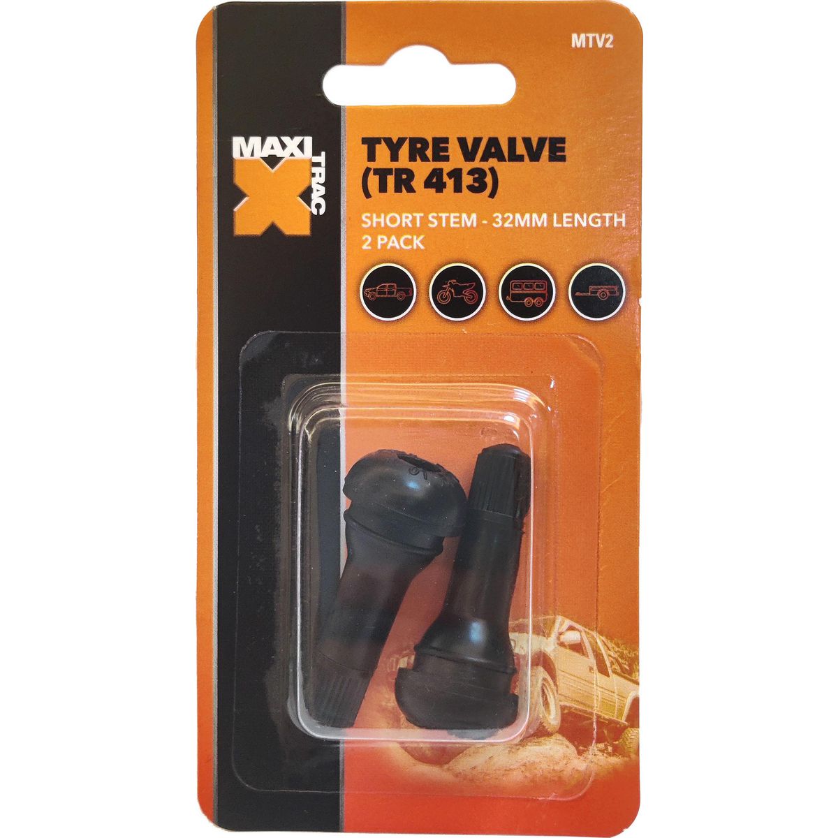 Maxi Trac Short Stem Tyre Valves 2 Pack MTV2