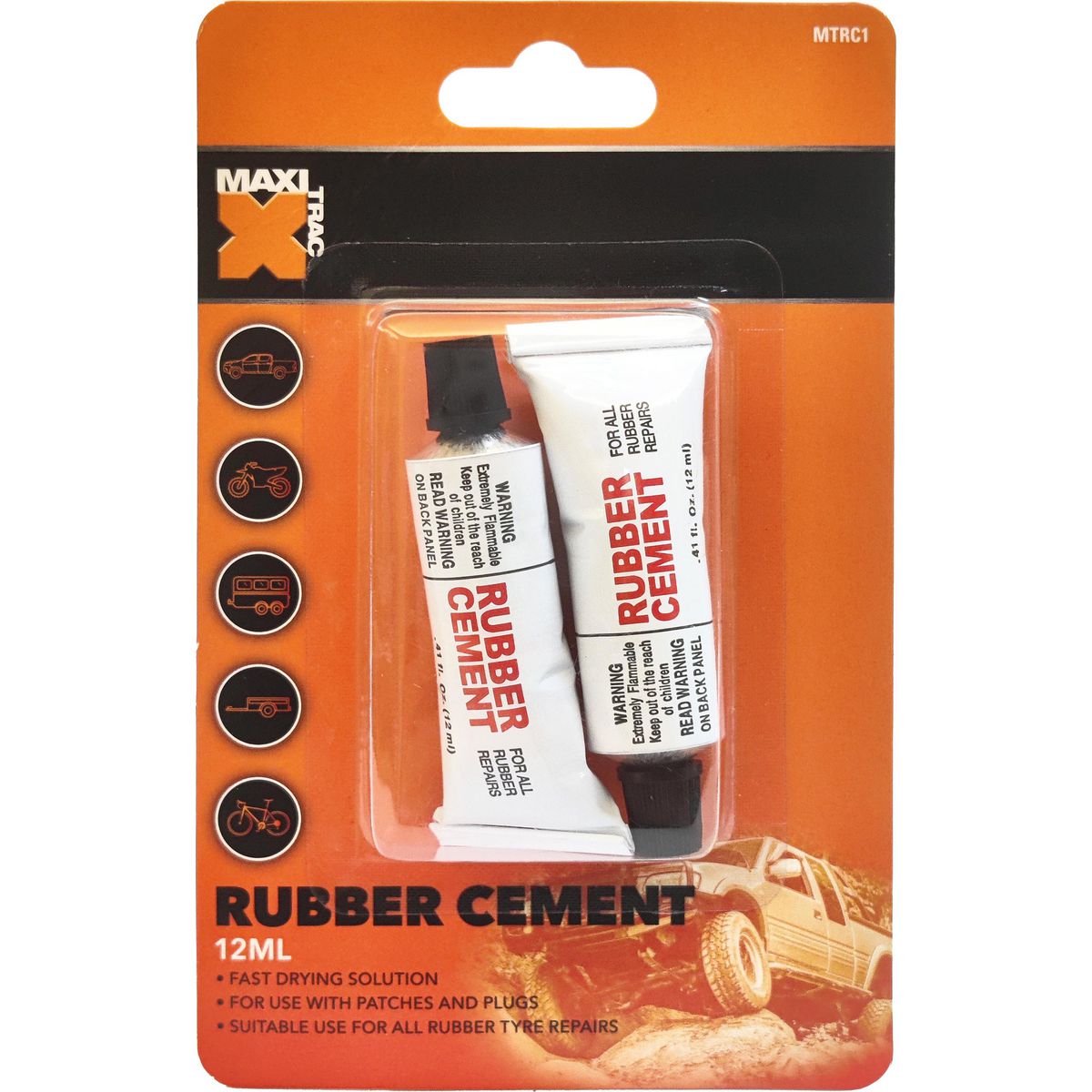 Maxi Trac Rubber Cement 12ml Tube Twin Pack MTRC1