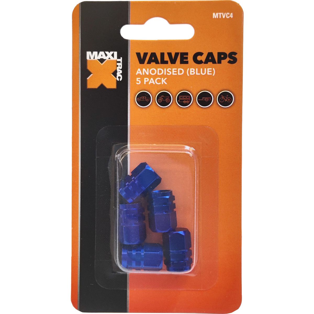 Maxi Trac Anodised Hex Blue Valve Caps 5 Pack MTVC4