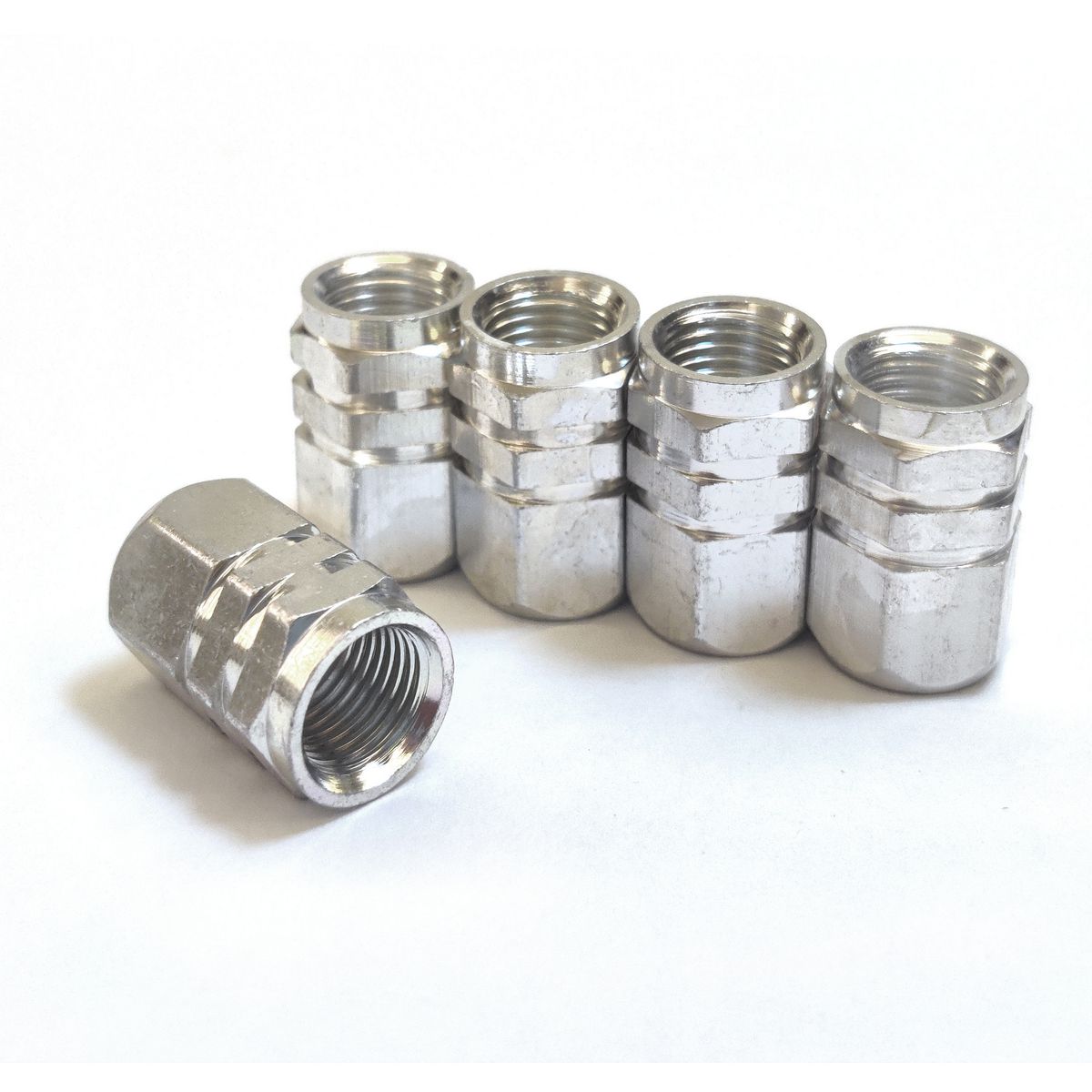 Maxi Trac Anodised Hex Silver Valve Caps 5 Pack MTVC2