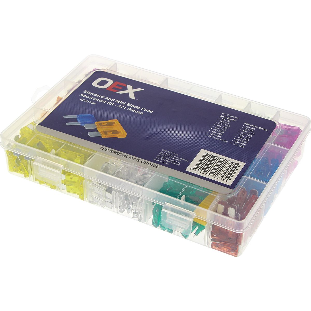 OEX Standard & Mini Blade Fuse Assortment Kit - 371 Pieces ACX1738