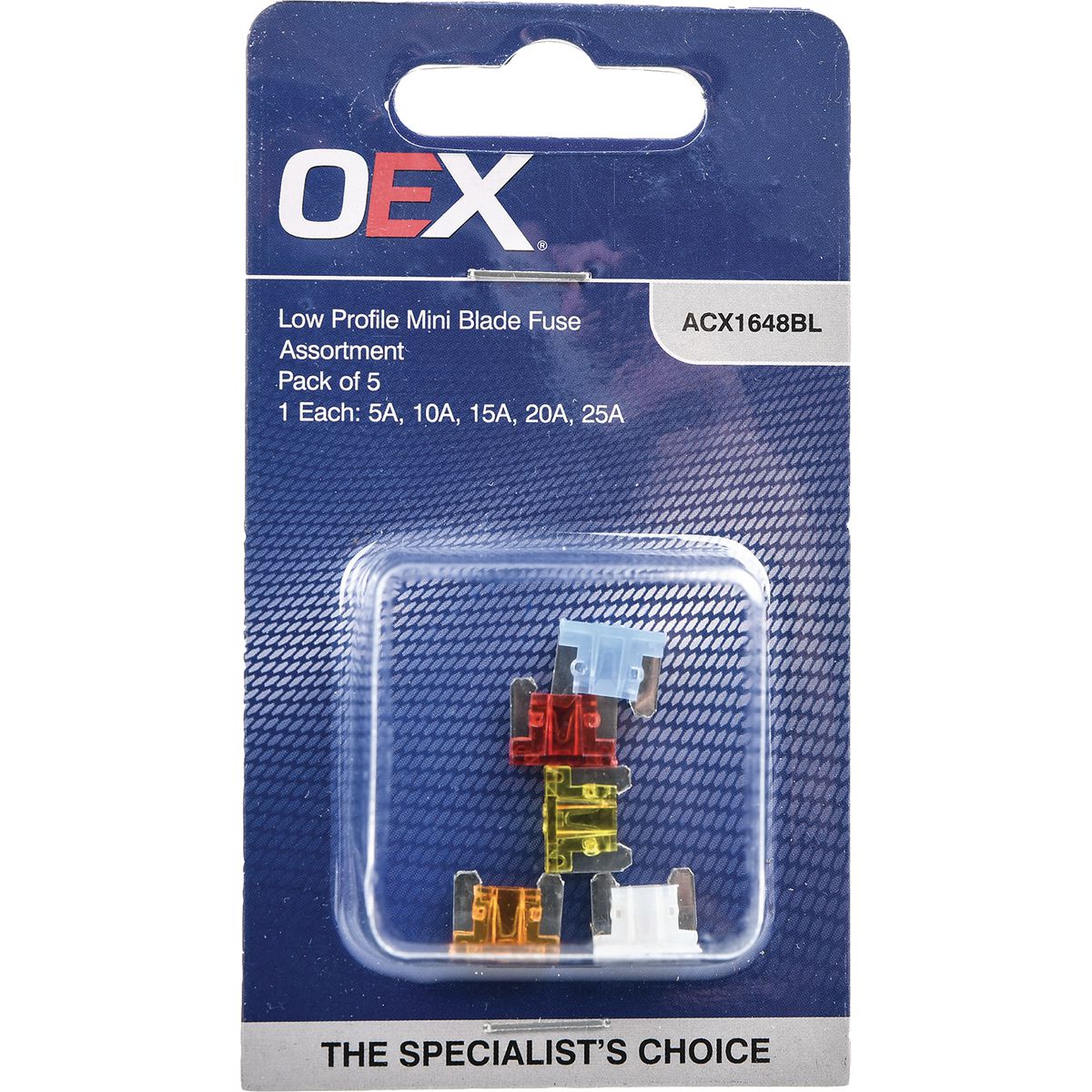 OEX Low Profile Mini Blade Fuse Assortment - Pack Of 5 ACX1648BL