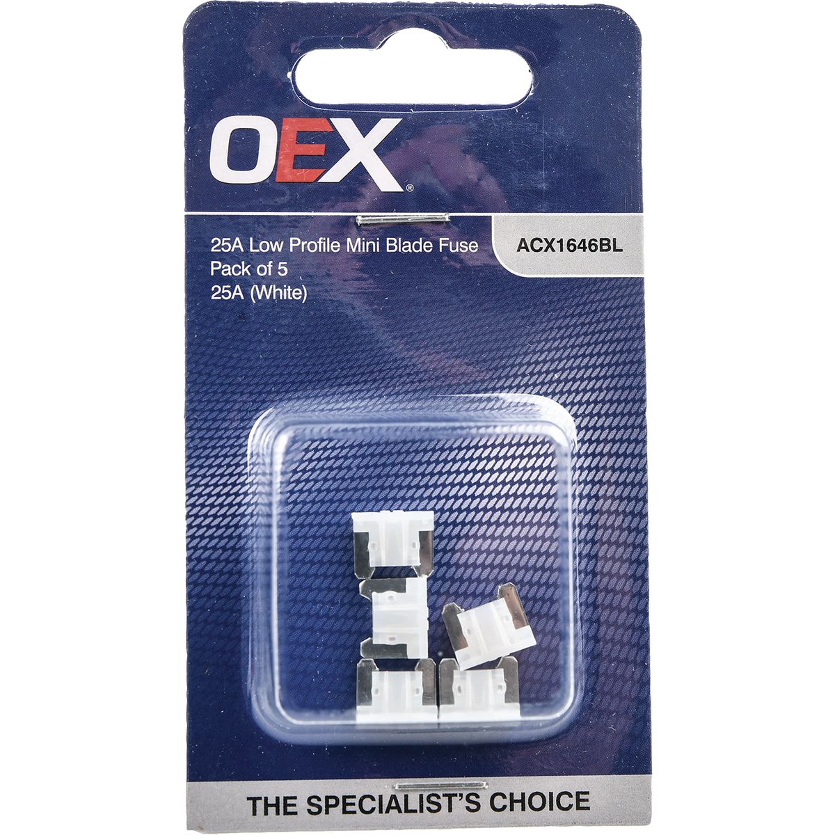 OEX Low Profile Mini Blade Fuse, 25A White - Pack Of 5 ACX1646BL