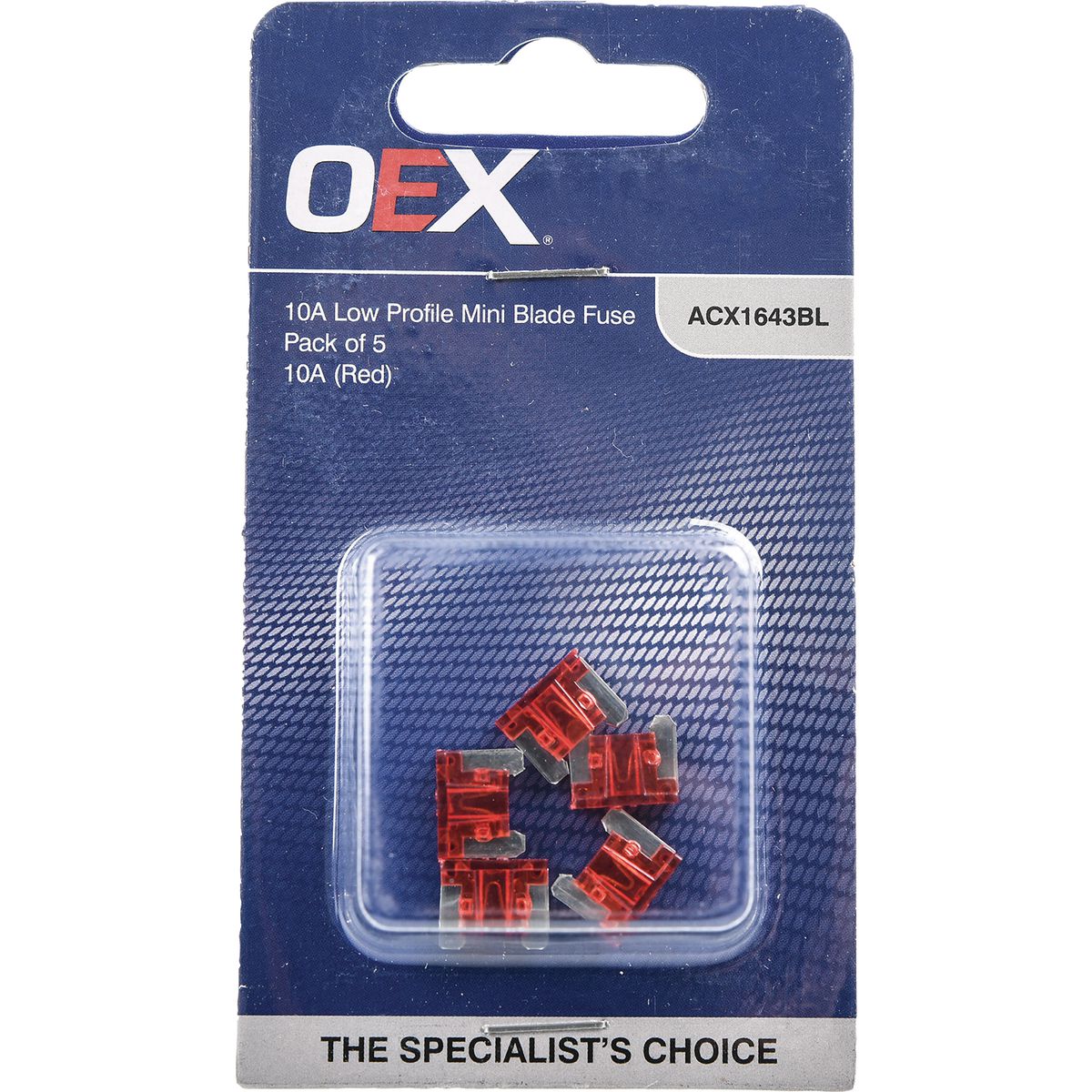OEX Low Profile Mini Blade Fuse, 10A Red - Pack Of 5 ACX1643BL