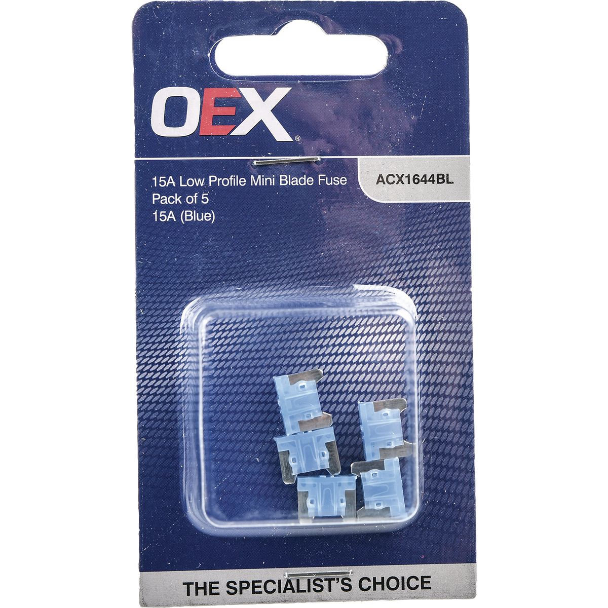 OEX Low Profile Mini Blade Fuse, 15A Blue - Pack Of 5 ACX1644BL