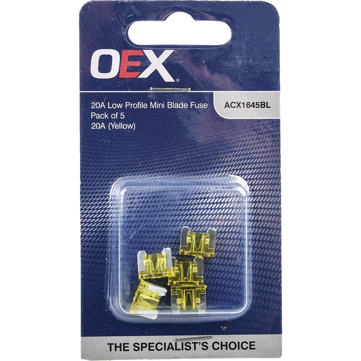 OEX Low Profile Mini Blade Fuse, 20A Yellow - Pack Of 5 ACX1645BL