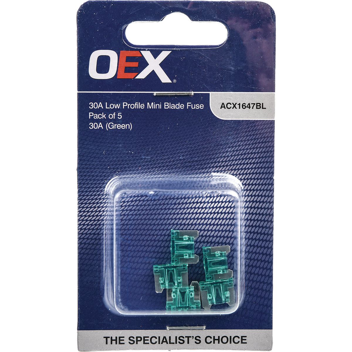 OEX Low Profile Mini Blade Fuse, 30A Green - Pack Of 5 ACX1647BL
