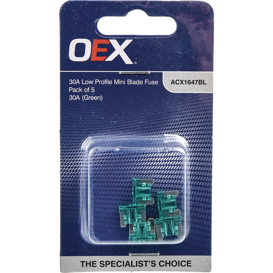 OEX Low Profile Mini Blade Fuse, 30A Green - Pack Of 5 ACX1647BL