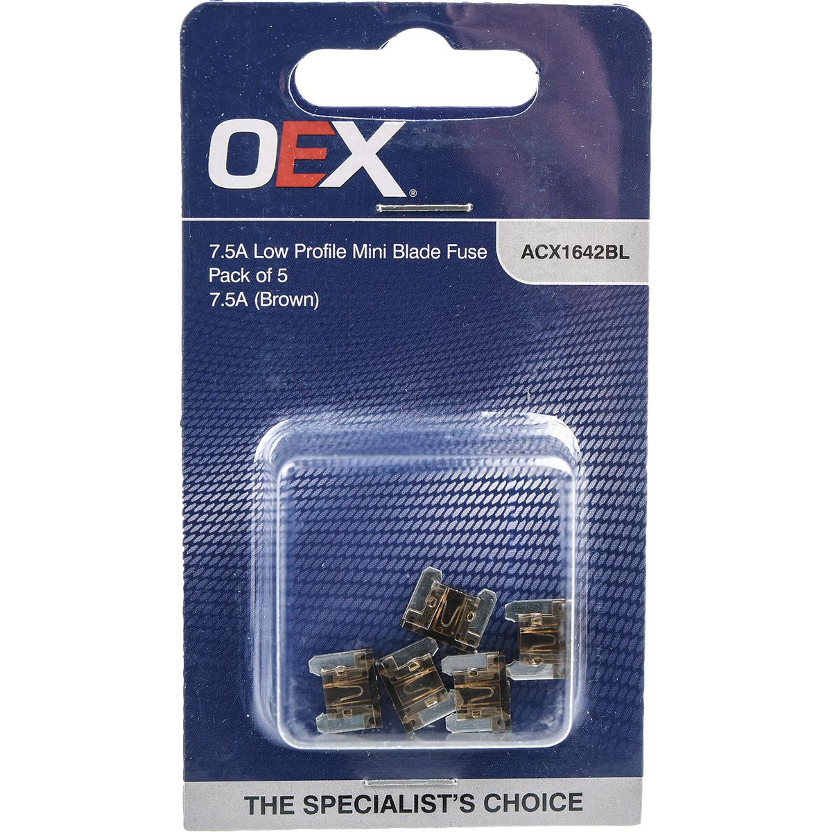 OEX Low Profile Mini Blade Fuse, 7.5A Brown - Pack Of 5 ACX1642BL