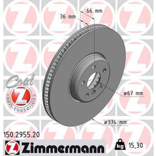 Zimmermann OE Coat Z Brake Rotor Single 374mm Front RH 150.2955.20