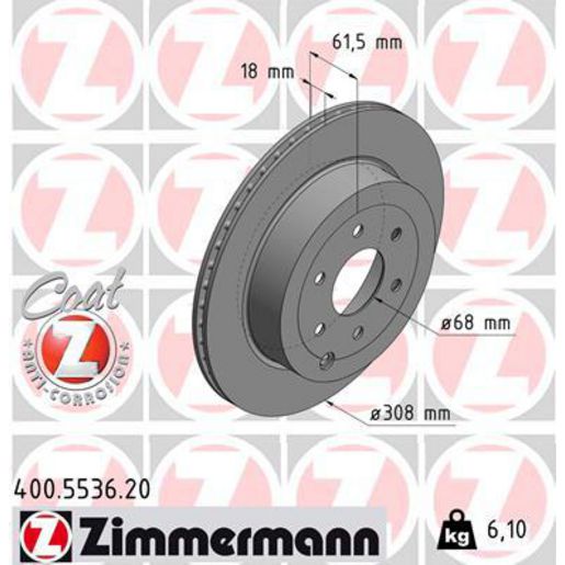 Zimmermann OE Coat Z Brake Rotor Single 308mm Rear 400.5536.20