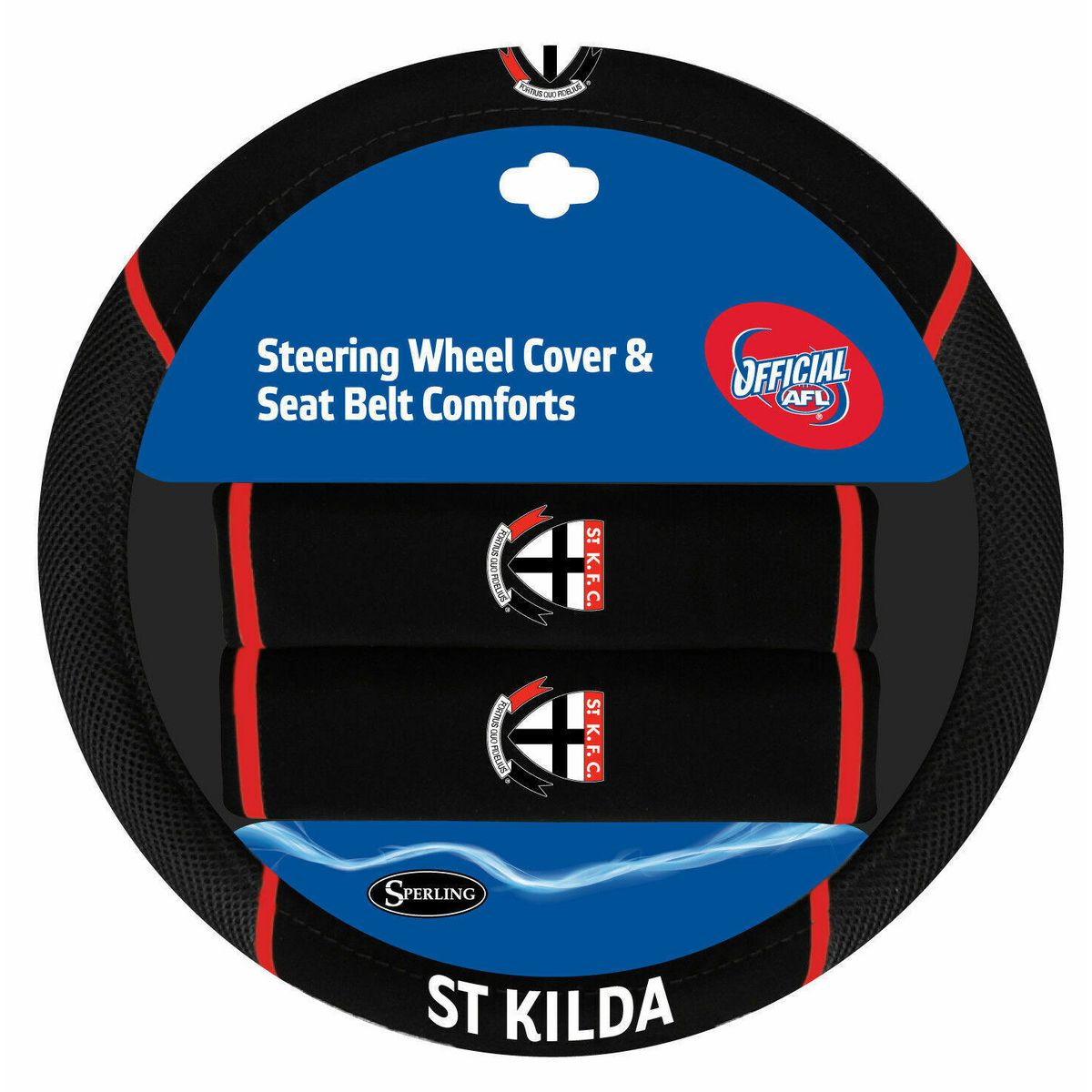 AFL Steering Wheel Cover/Seat Belt Cover Set - St Kilda Saints ACAFLSTKACC