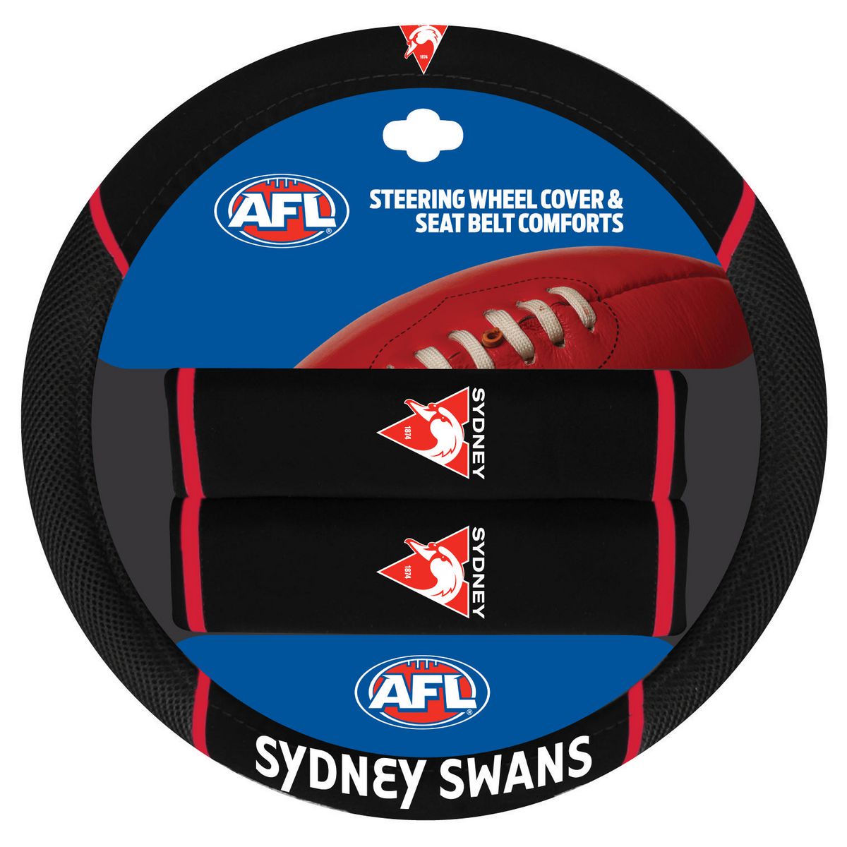 AFL Steering Wheel Cover/Seat Belt Cover Set - Sydney Swans ACAFL21SWAACC