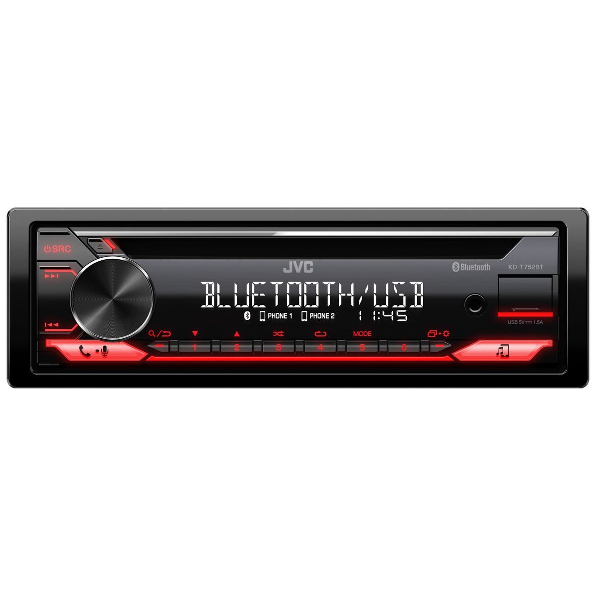 JVC Head Unit W/Bluetooth/USB/CD KD-T752BT