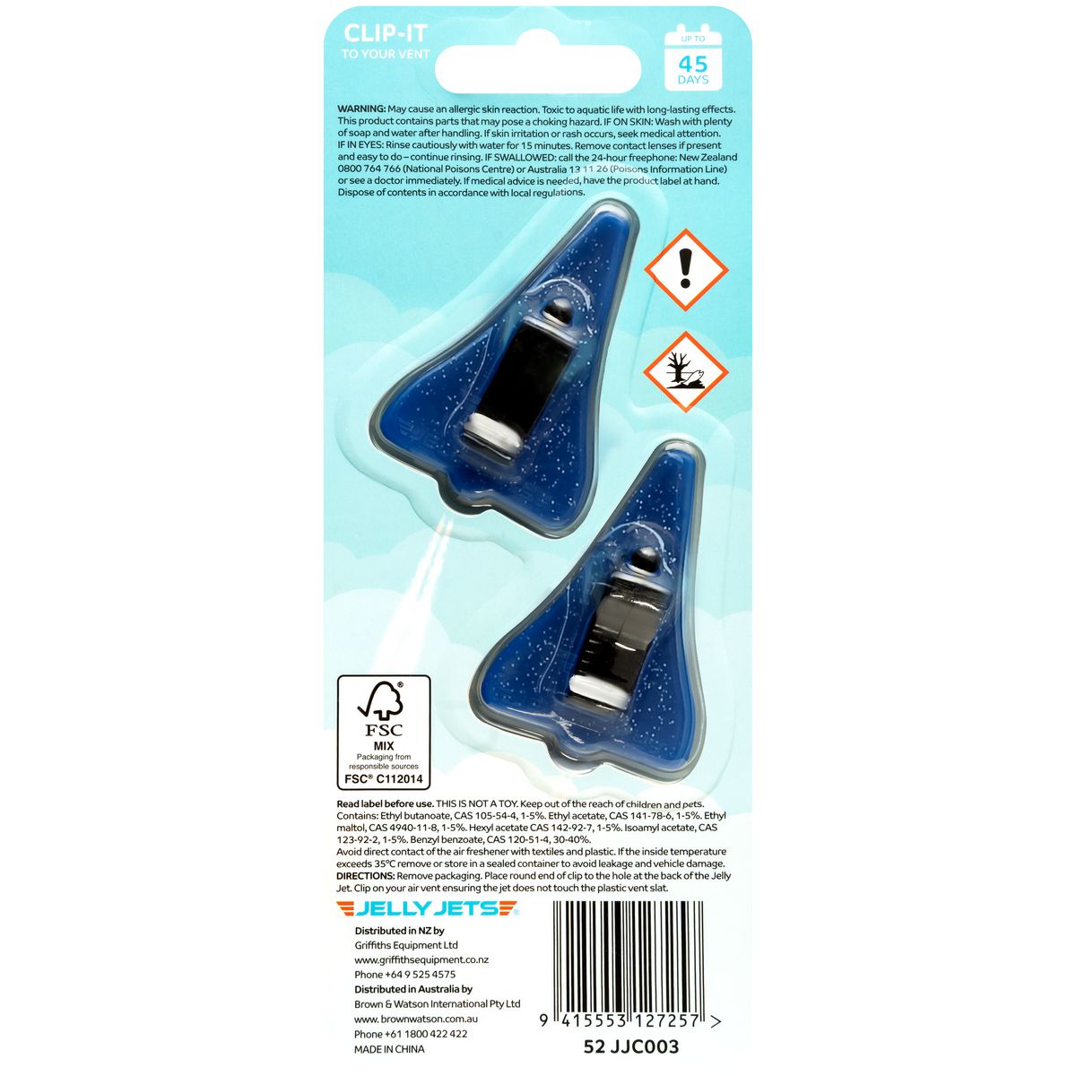Jelly Jets Clip-It Sparkle Blueberry Air Freshener 52 JJC003S