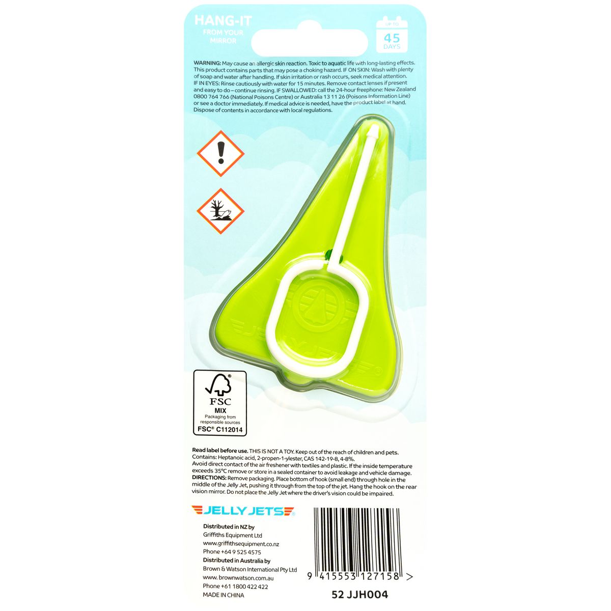 Jelly Jets Hang-It Green Apple Air Freshener 52 JJH004