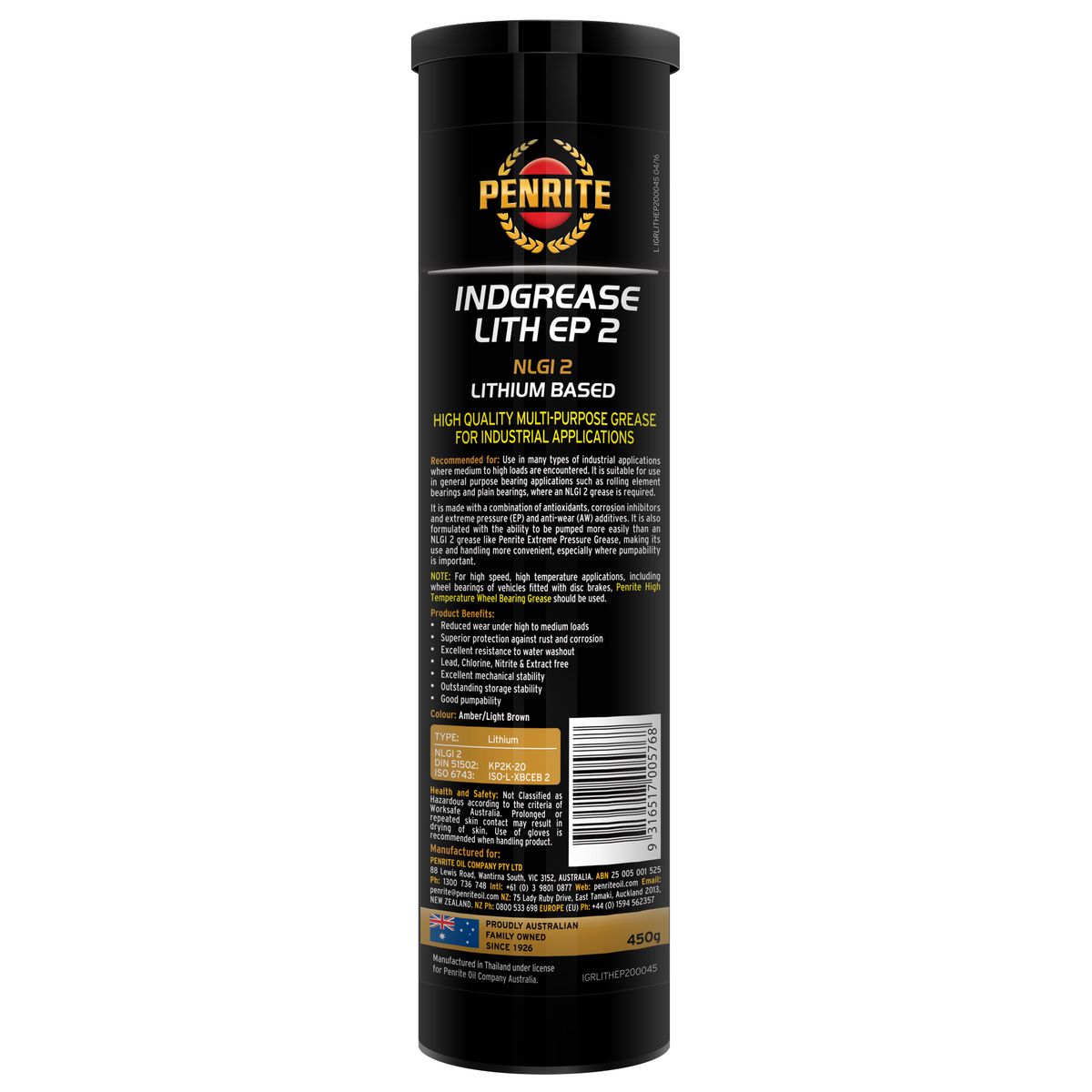 Penrite Oil Industrial Lithium Ep2 Grease 450G IGRLITHEP200045