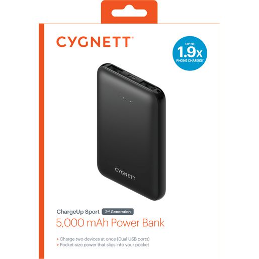 Cygnett ChargeUp Sport Gen2 5000 mAh Power Bank Black CY3831PBCHE