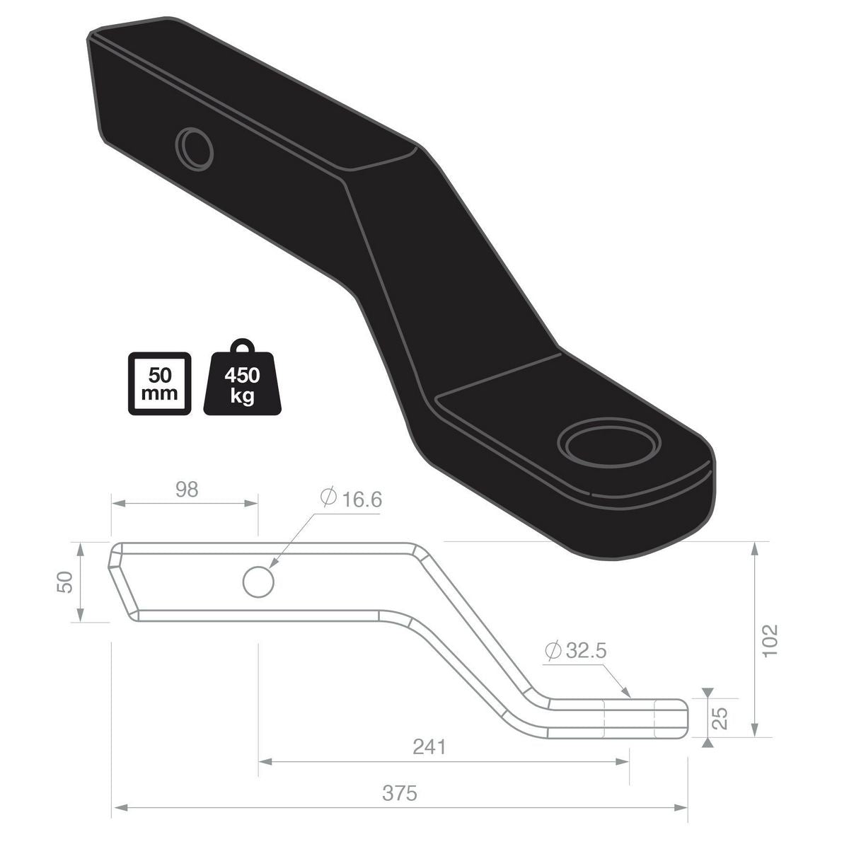 TAG 4 Inch Drop Forged Tow Ball Mount 241mm Long 50mm Square Hitch UNTTBM454