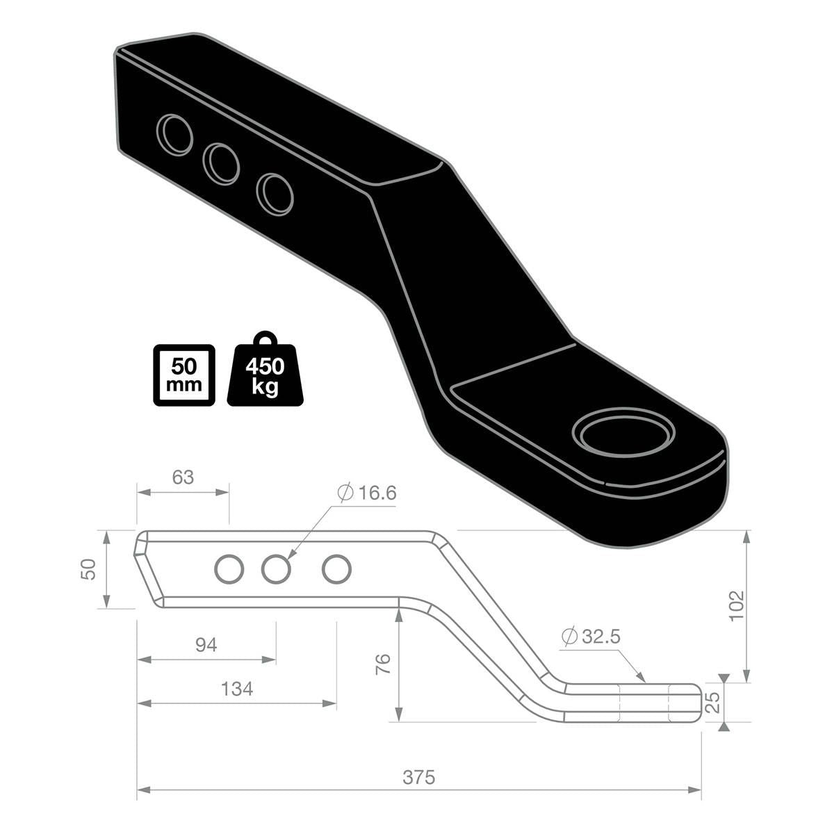 TAG 4 Inch Drop Forged Tow Ball Mount 241mm Long 50mm Square Hitch UNTTBM454