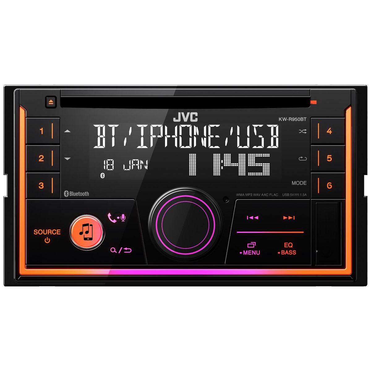 JVC 2-DIN Head Unit W/CD/Media/Bluetooth/iPod/USB KW-R950BT