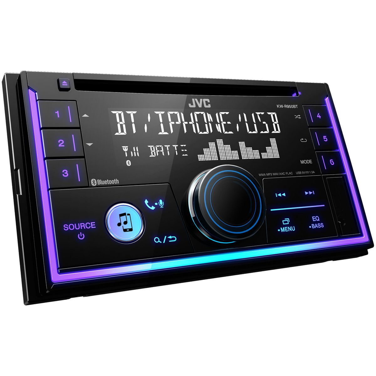 JVC 2-DIN Head Unit W/CD/Media/Bluetooth/iPod/USB KW-R950BT
