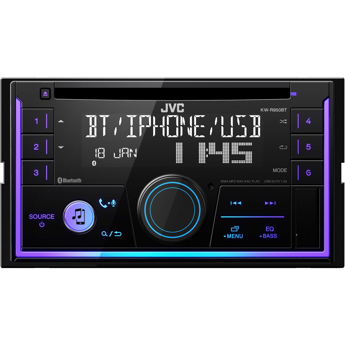 JVC 2-DIN Head Unit W/CD/Media/Bluetooth/iPod/USB KW-R950BT