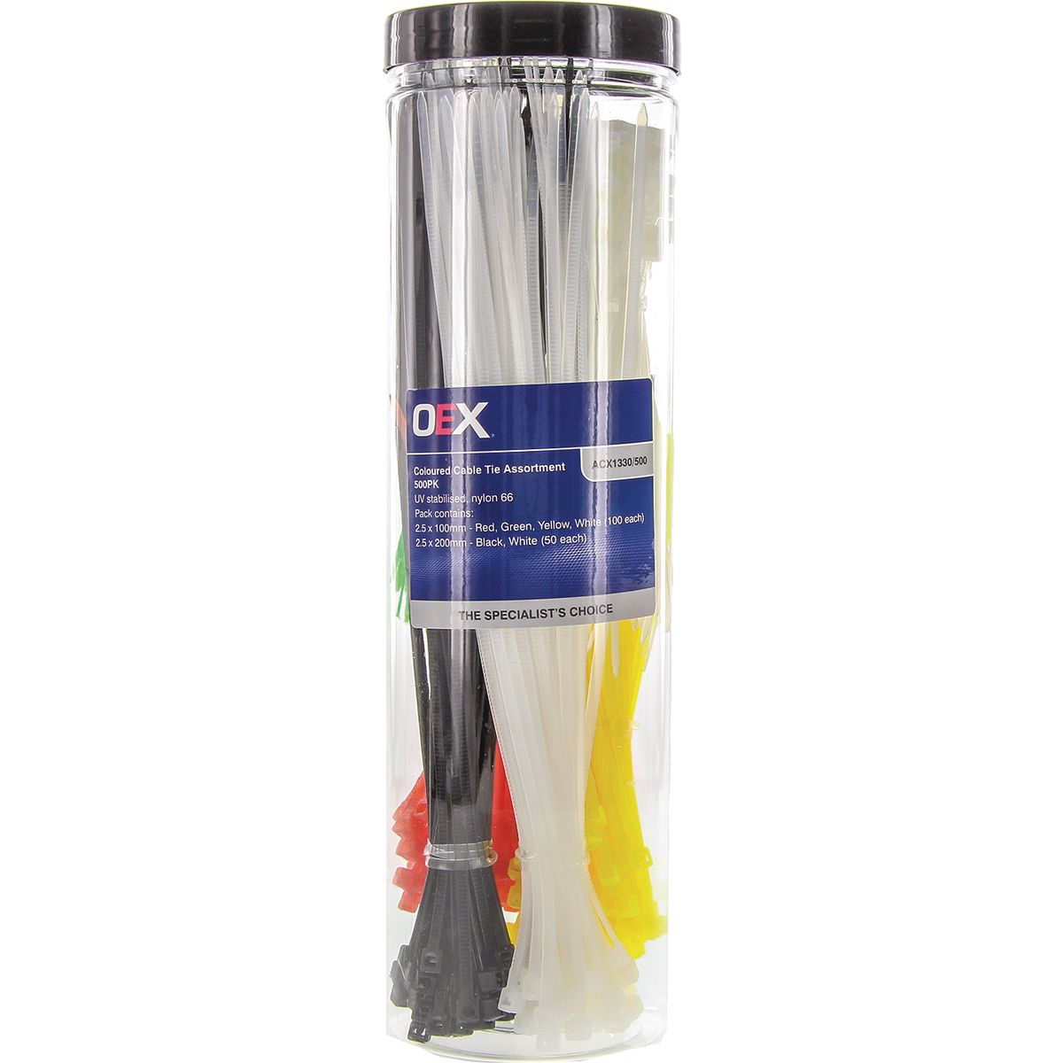 OEX Coloured Cable Tie Assortment - Pack Of 500 ACX1330/500
