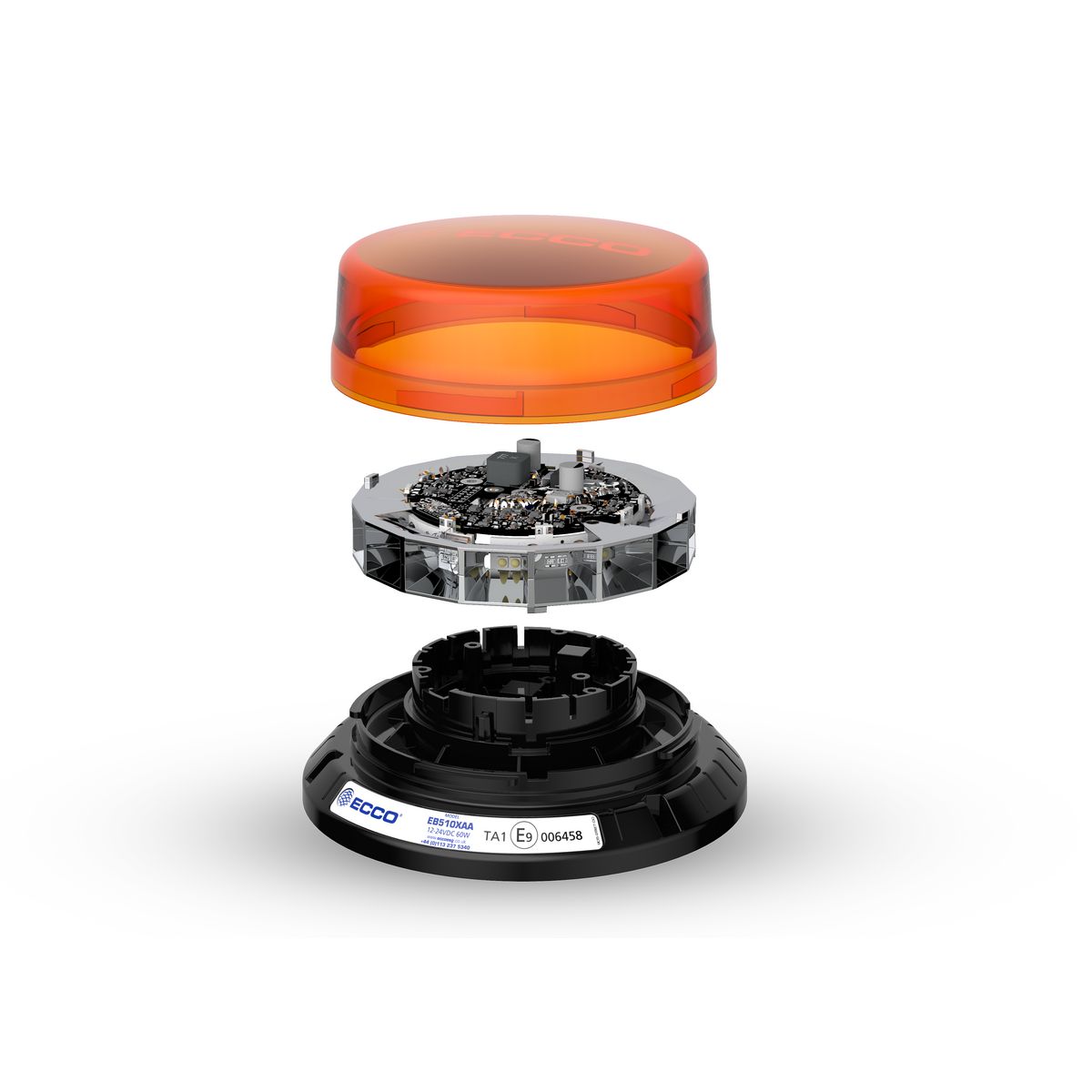 Ecco 12/24V Amber Beacon Amber Lens, Low Profile , 3 Bolt Mount EB5102AA