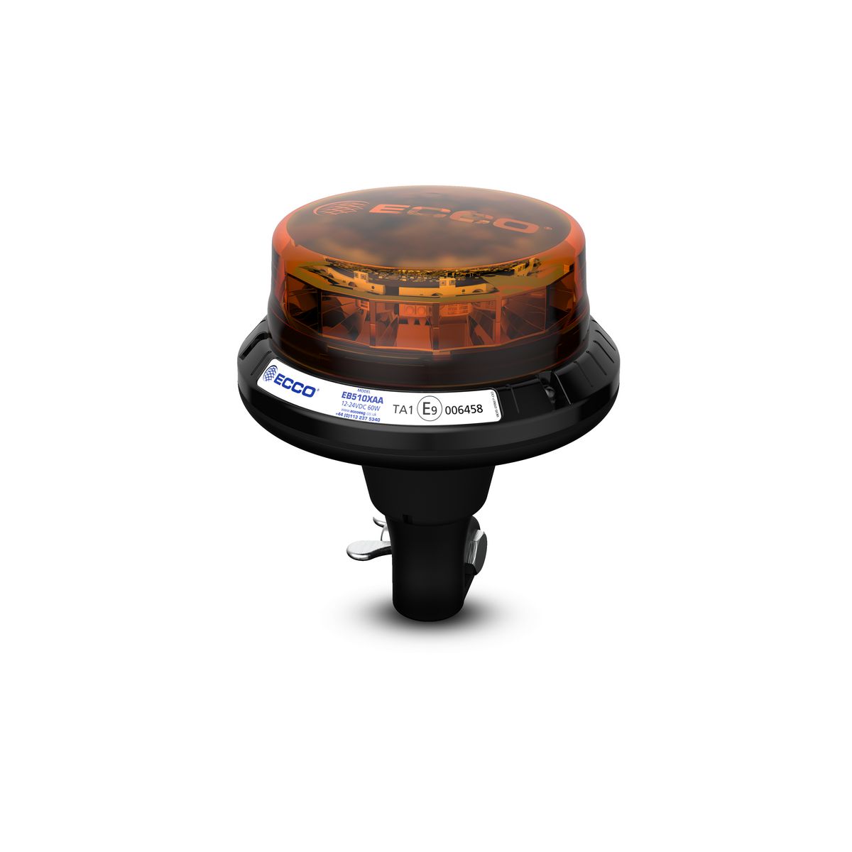 Ecco 12/24V Amber Beacon Amber Lens, Low Profile , Din Flexi Mount EB5103AA