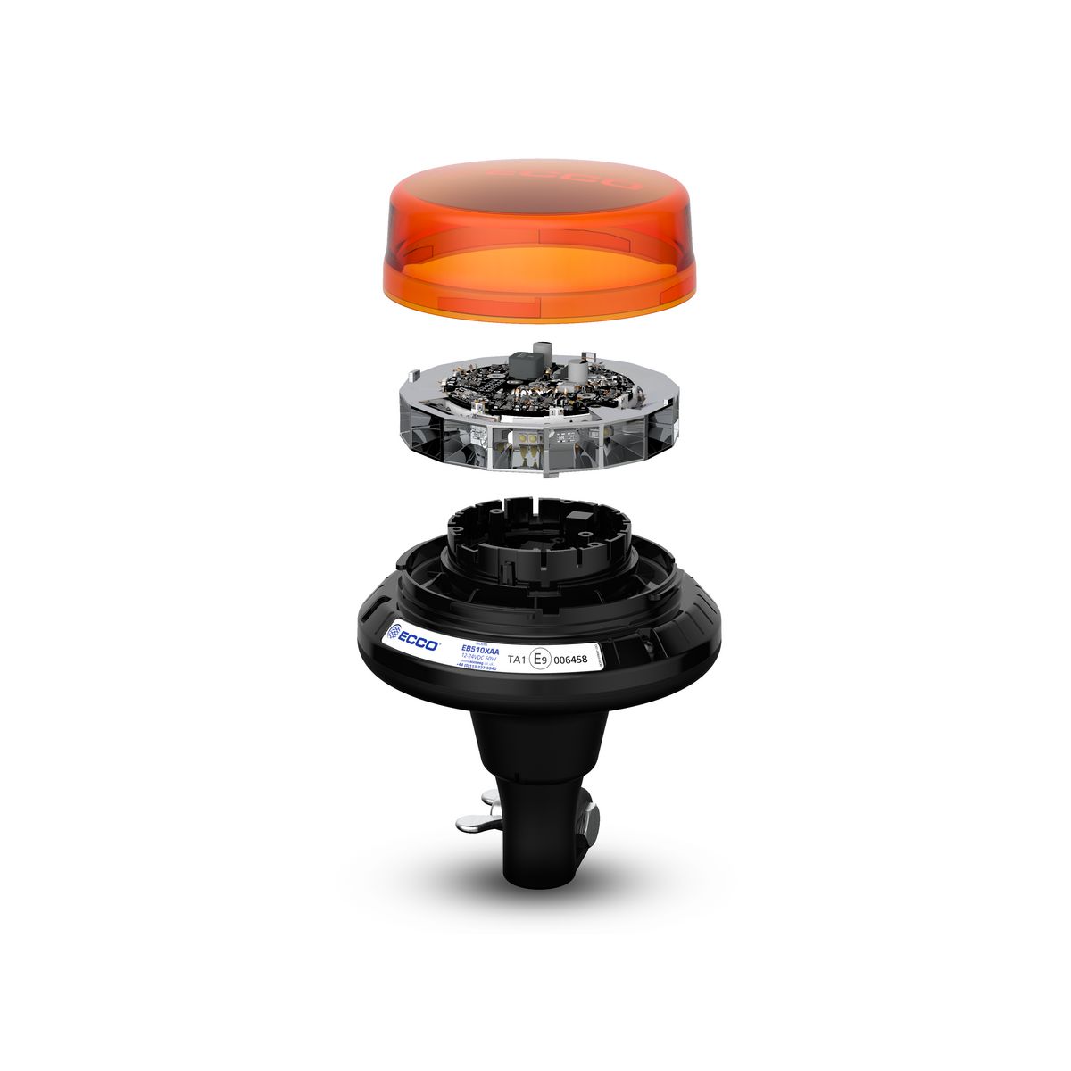 Ecco 12/24V Amber Beacon Amber Lens, Low Profile , Din Flexi Mount EB5103AA